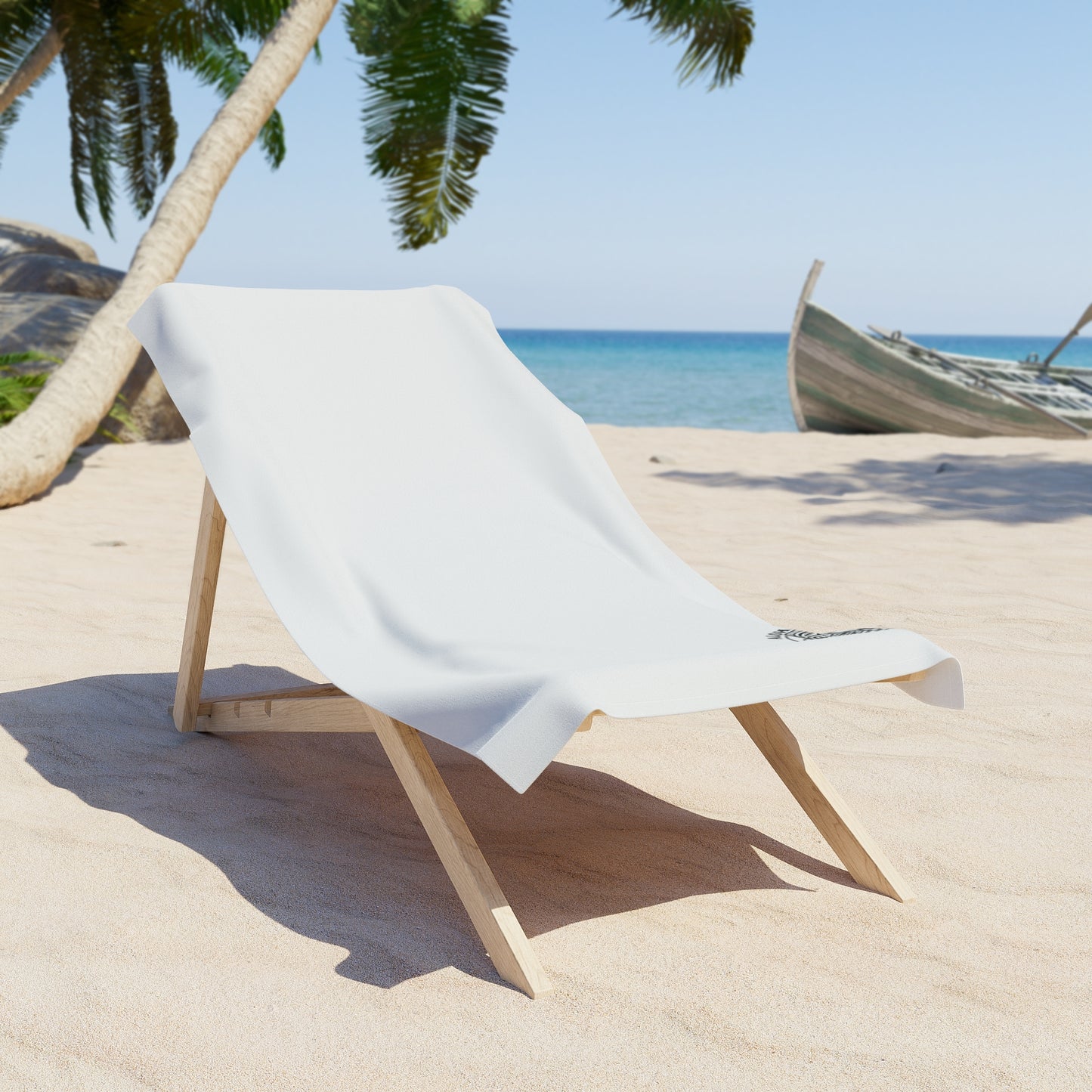 Beach Towel — Minimal Coastal Seal Design (White, Small Logo)