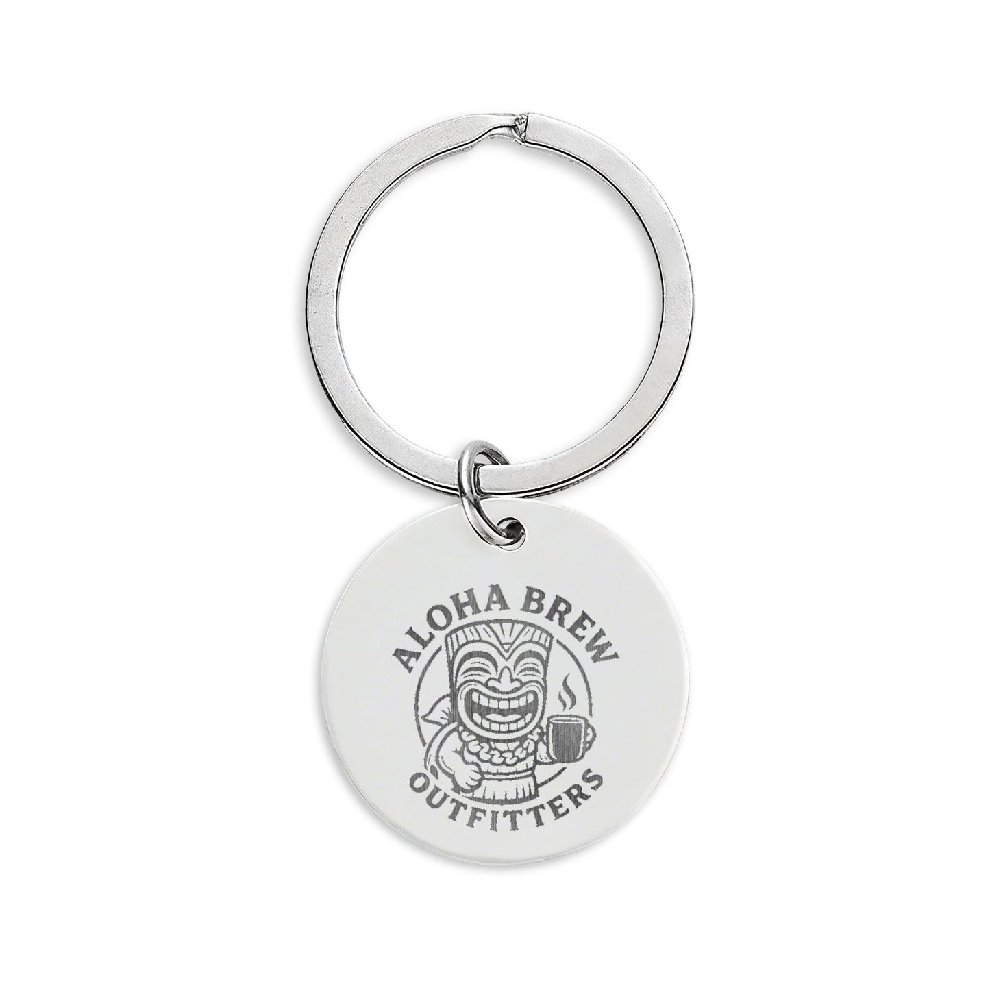 Aloha Brew metal keychain with engraved logo front view