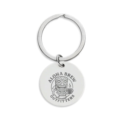 Aloha Brew metal keychain with engraved logo front view