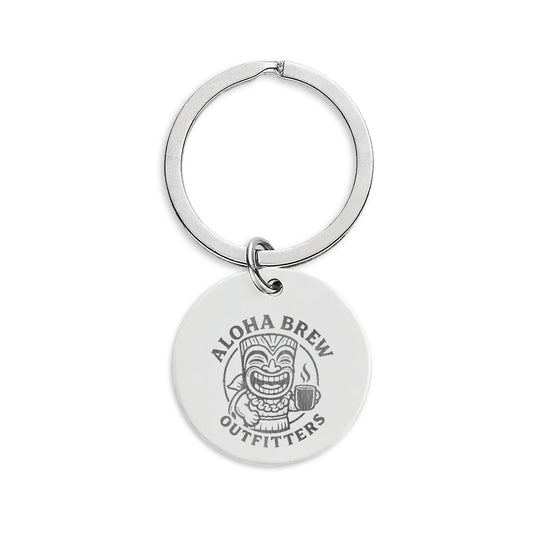 Aloha Brew metal keychain with engraved logo front view