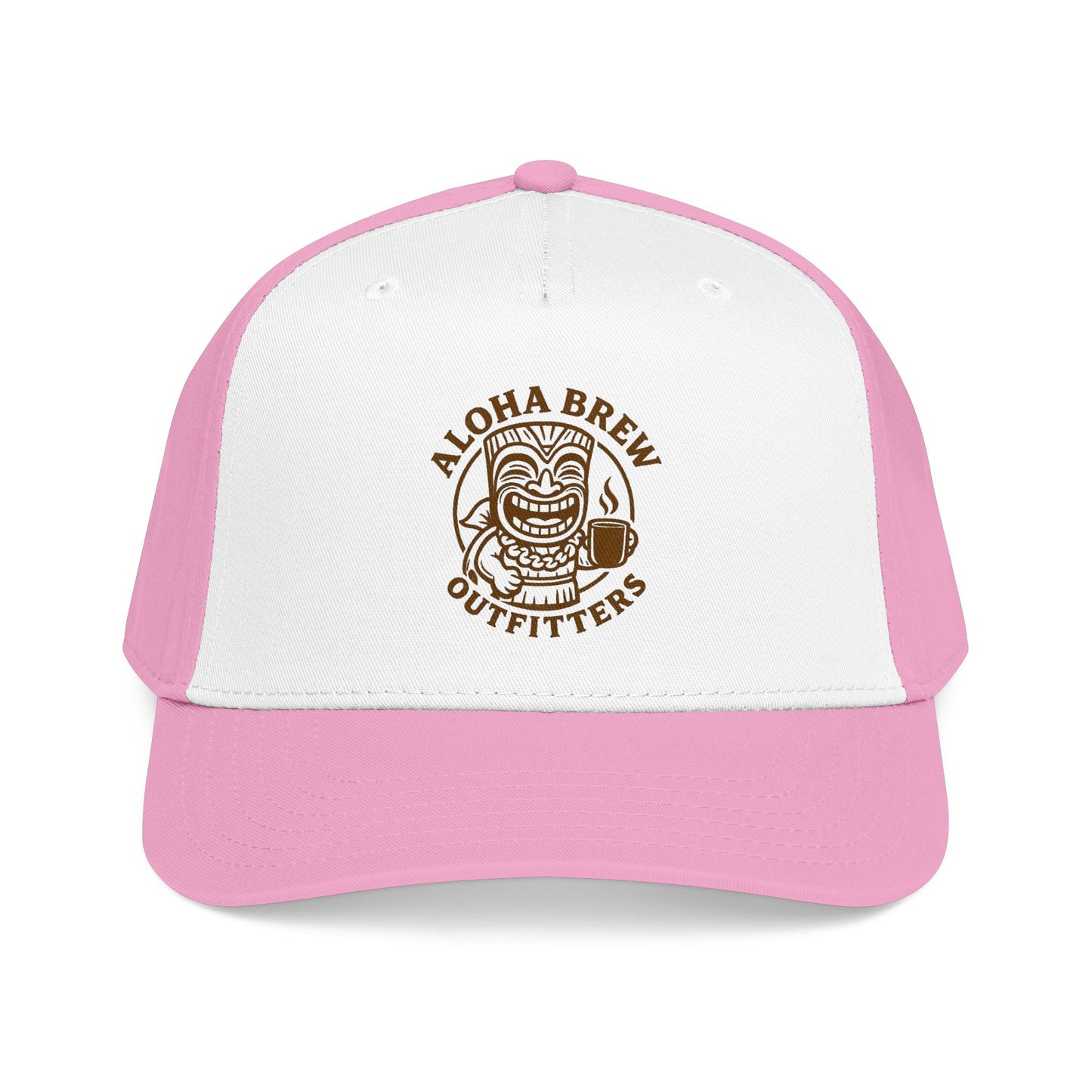 Pink and white cap with 'Aloha Brew Outfitters' logo on a white background