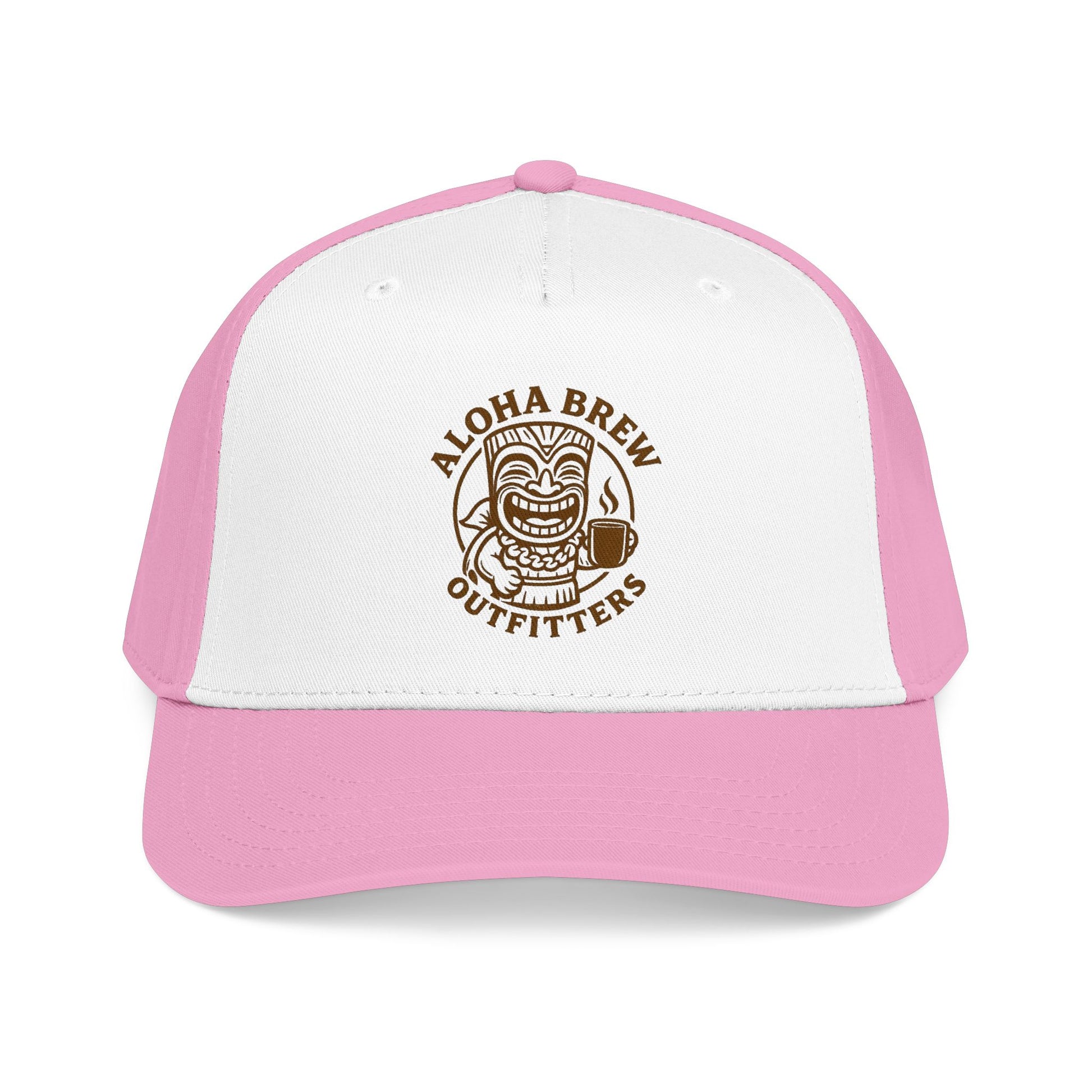 Pink and white cap with 'Aloha Brew Outfitters' logo on a white background