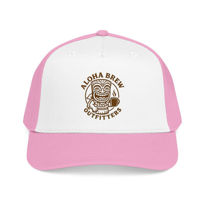 Pink and white cap with 'Aloha Brew Outfitters' logo on a white background
