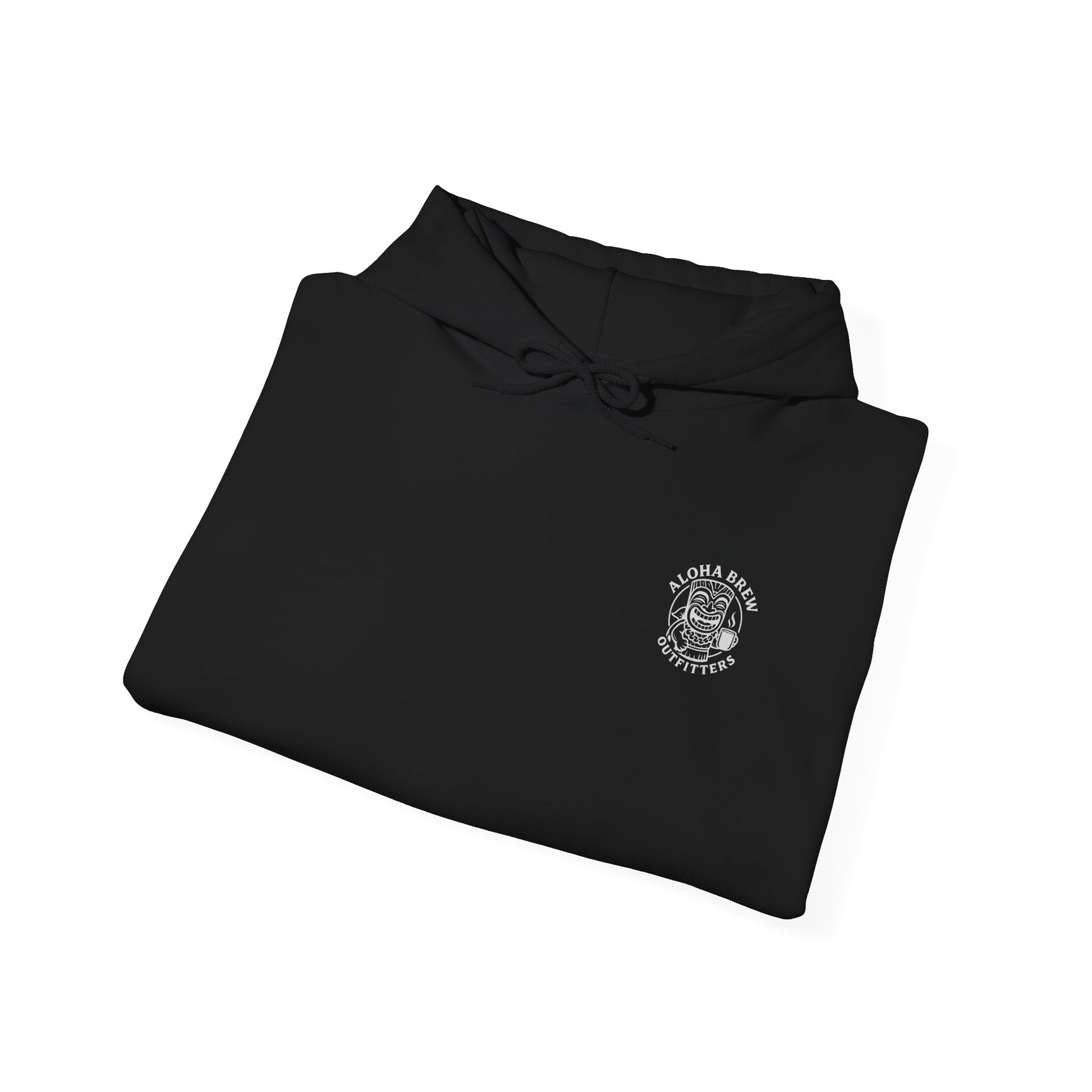 Folded black shirt with a logo on a white background