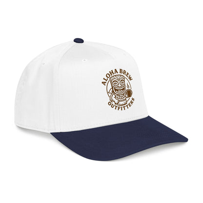 White and navy cap with Aloha Brew Outfitters logo 