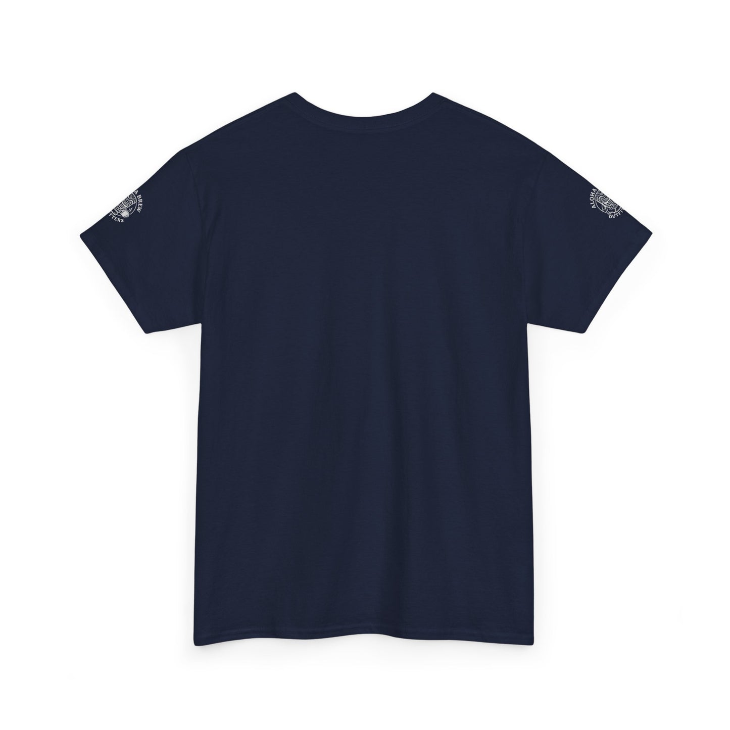 Navy blue t-shirt with a small white logo on the shoulders