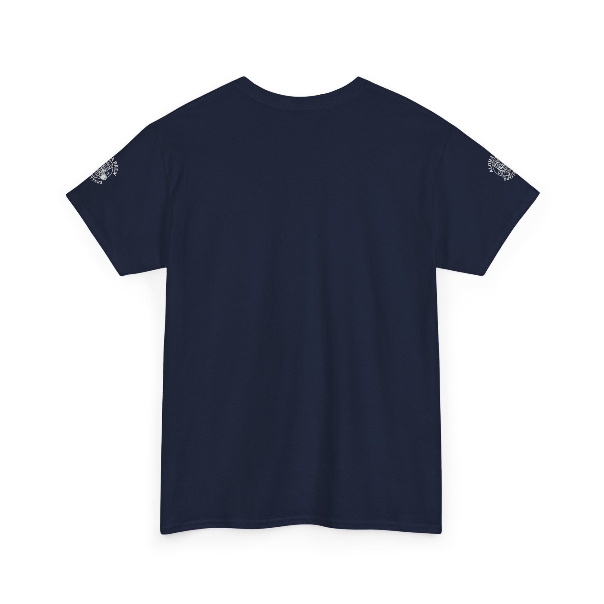 Navy blue t-shirt with a small white logo on the shoulders