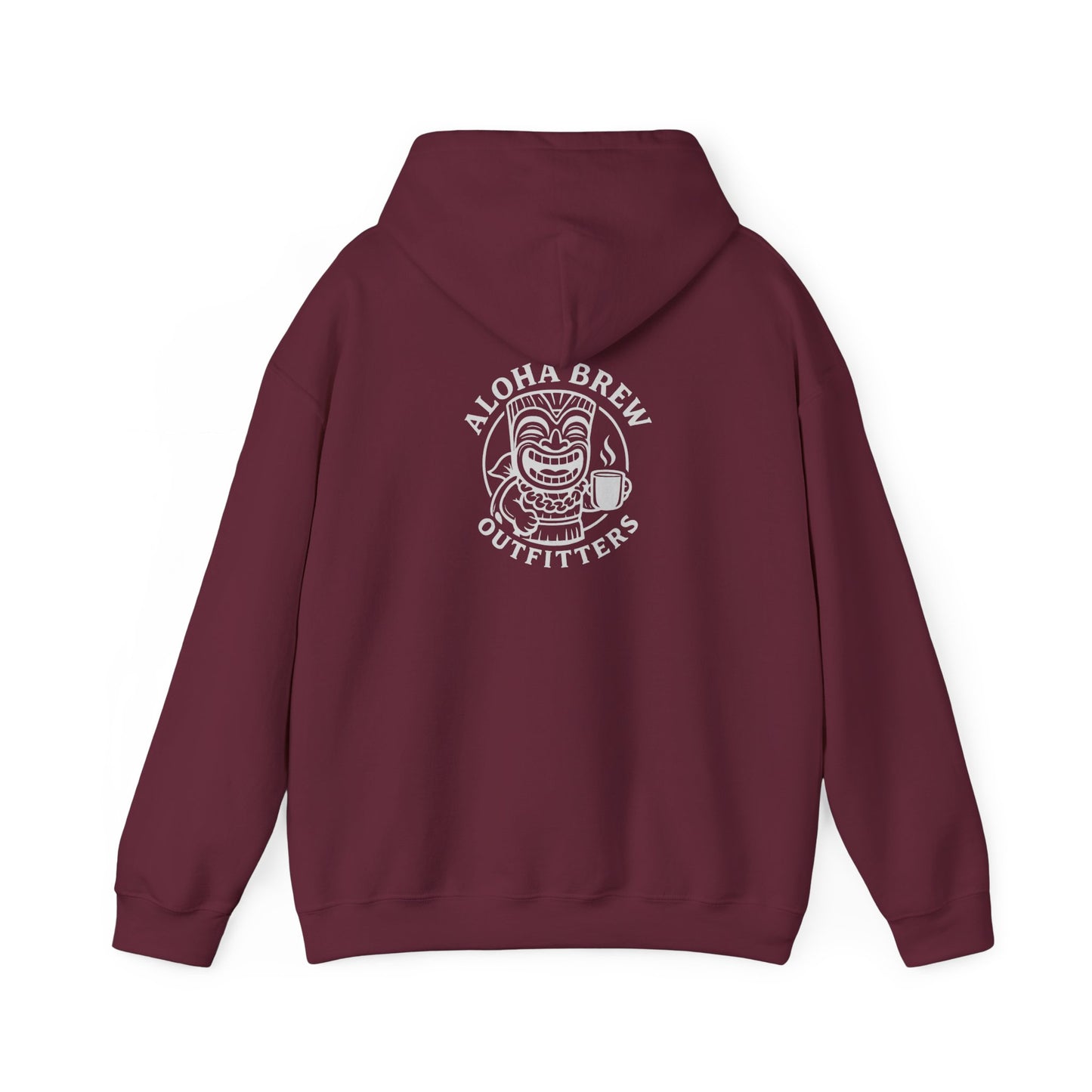 Aloha Brew hoodie with vintage surf coffee logo on back