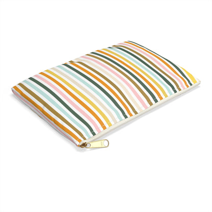 Striped pouch with a gold zipper on a white background
