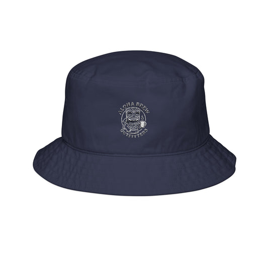 Navy blue embroidered bucket hat front view