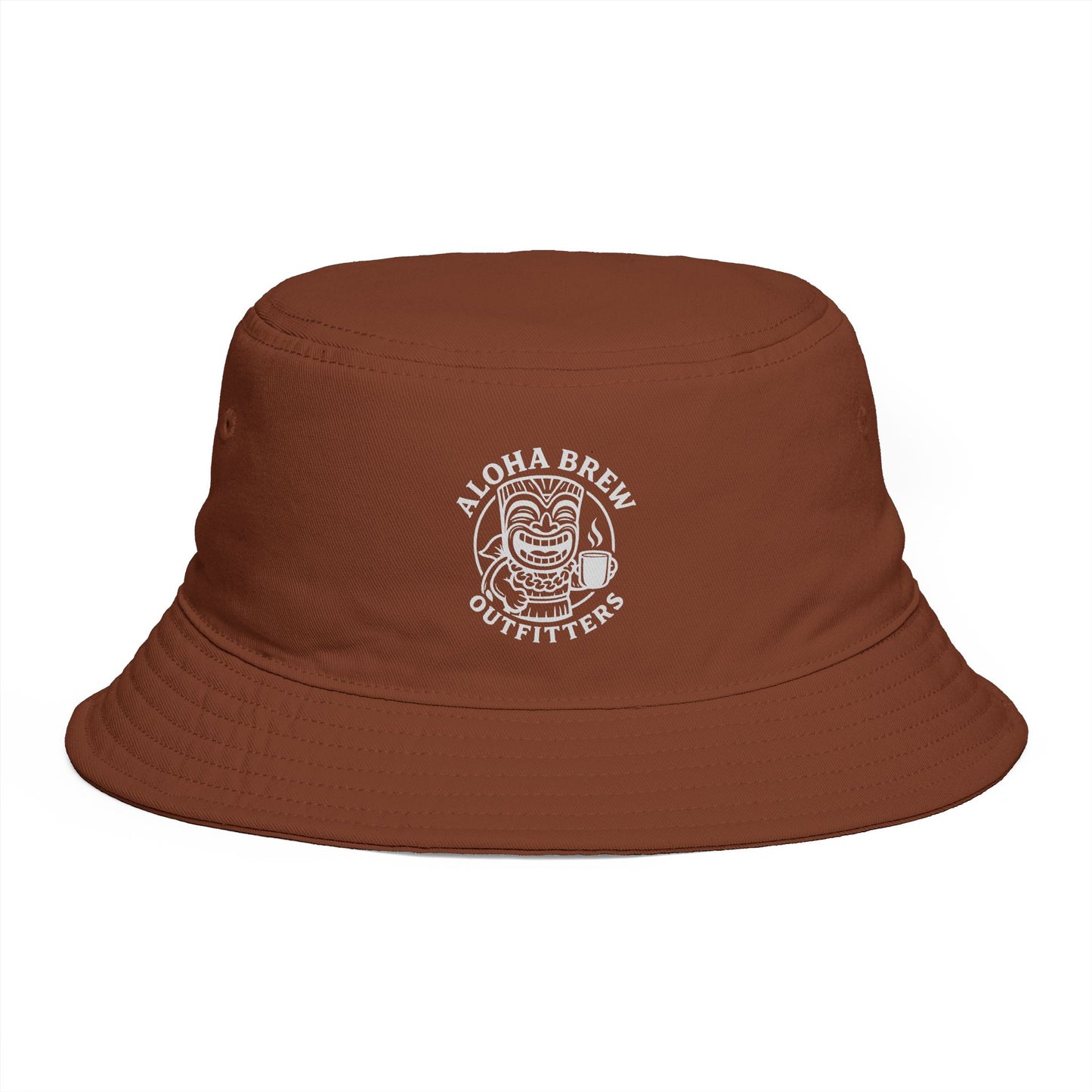 Brown Aloha Brew embroidered bucket hat front view