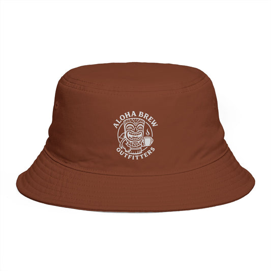 Brown Aloha Brew embroidered bucket hat front view