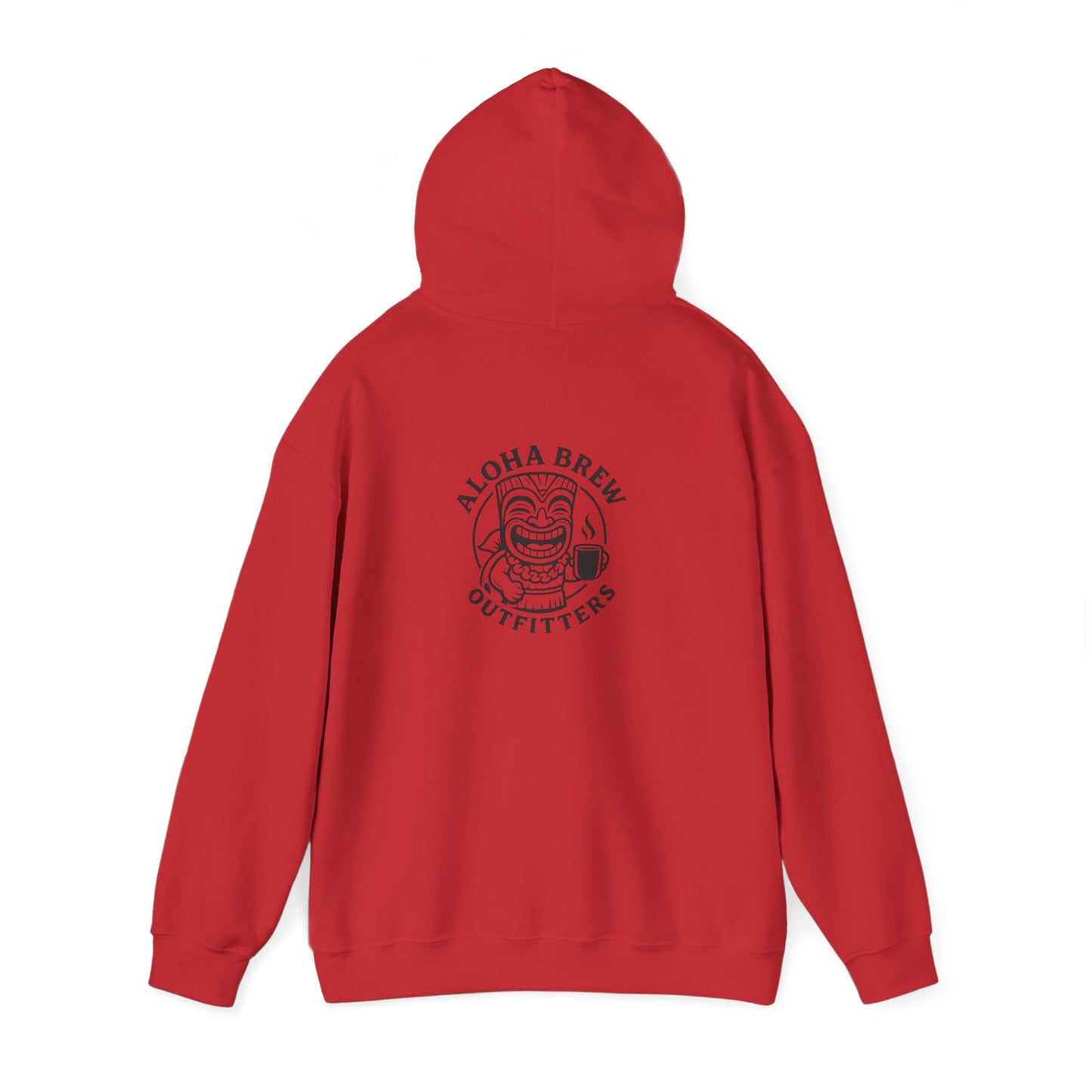 Red hoodie with 'Aloha Brew Outfitters' logo on the back 