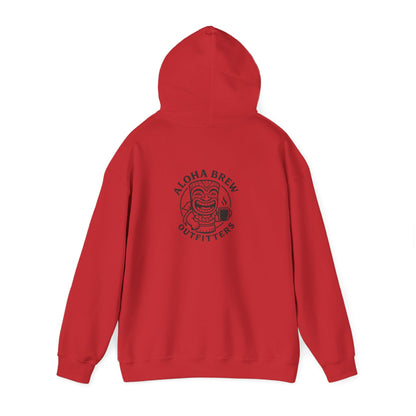 Red hoodie with 'Aloha Brew Outfitters' logo on the back 