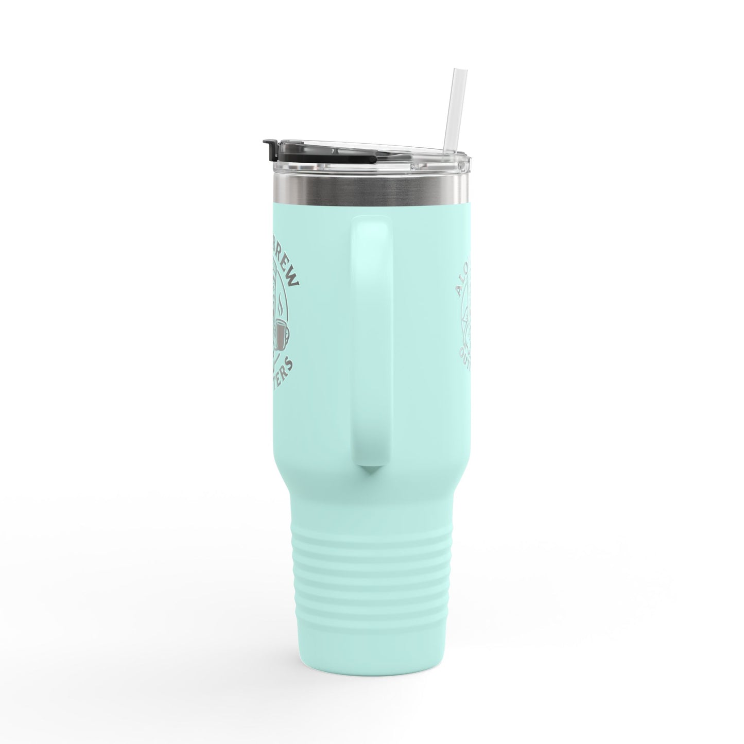 Light blue tumbler with a straw 