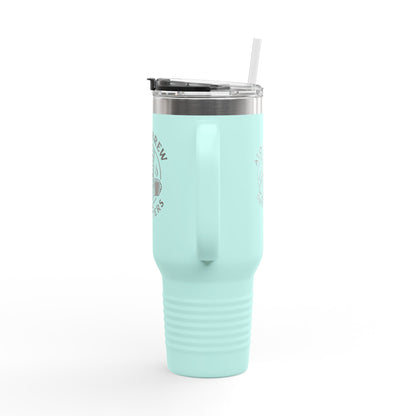 Light blue tumbler with a straw 