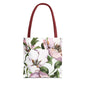 Pastel floral tote bag with spacious interior for travel essentials
