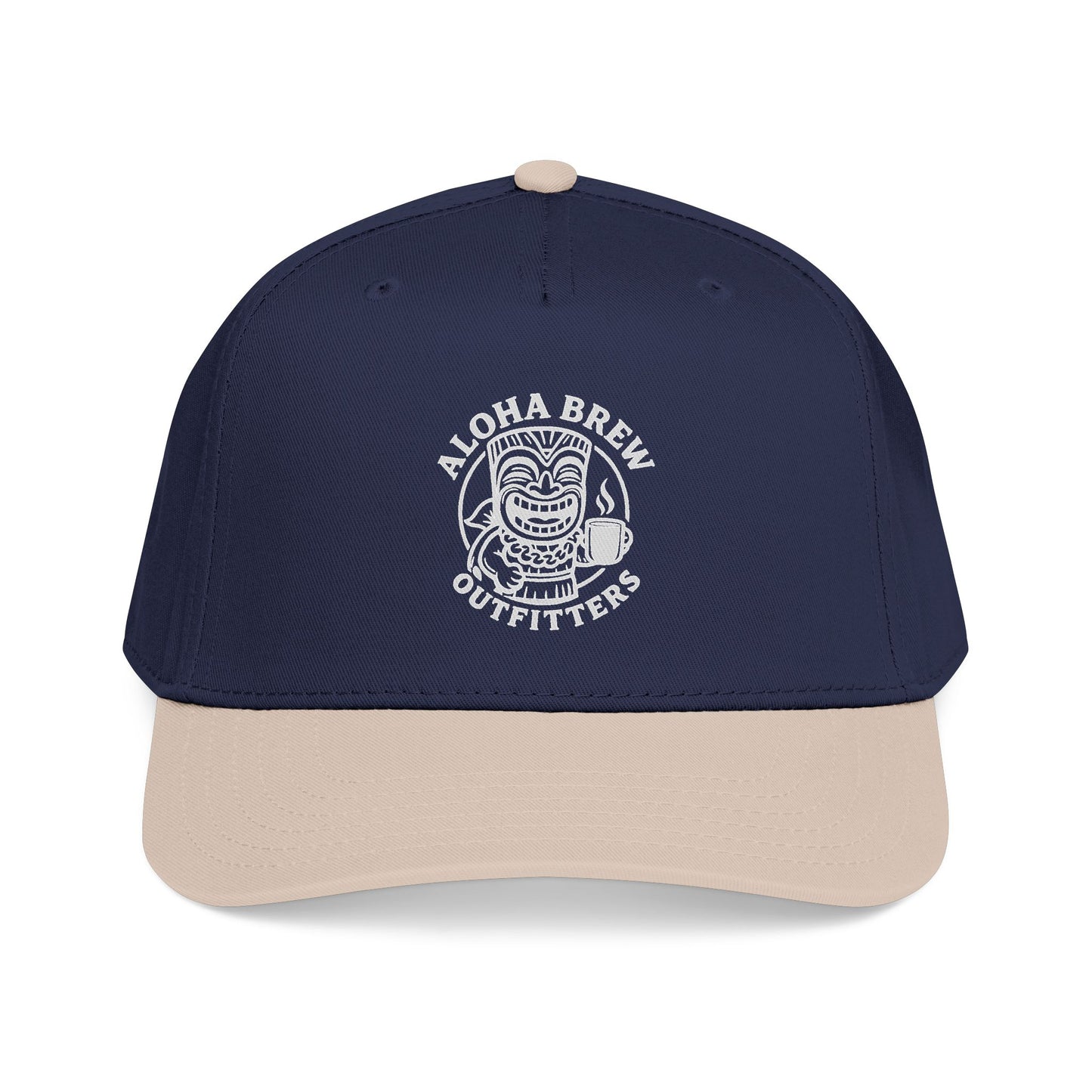Navy and beige cap with Aloha Brew Outfitters logo on a white background