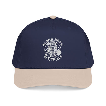 Navy and beige cap with Aloha Brew Outfitters logo on a white background