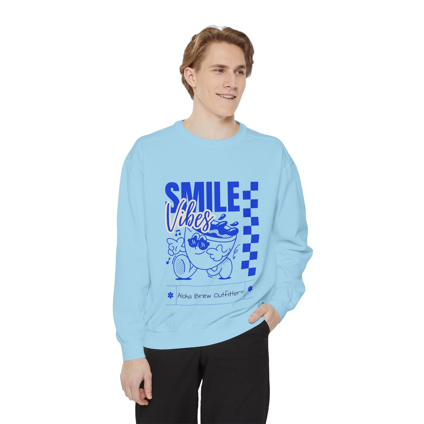 Playful aesthetic sweatshirt with smile vibes design
