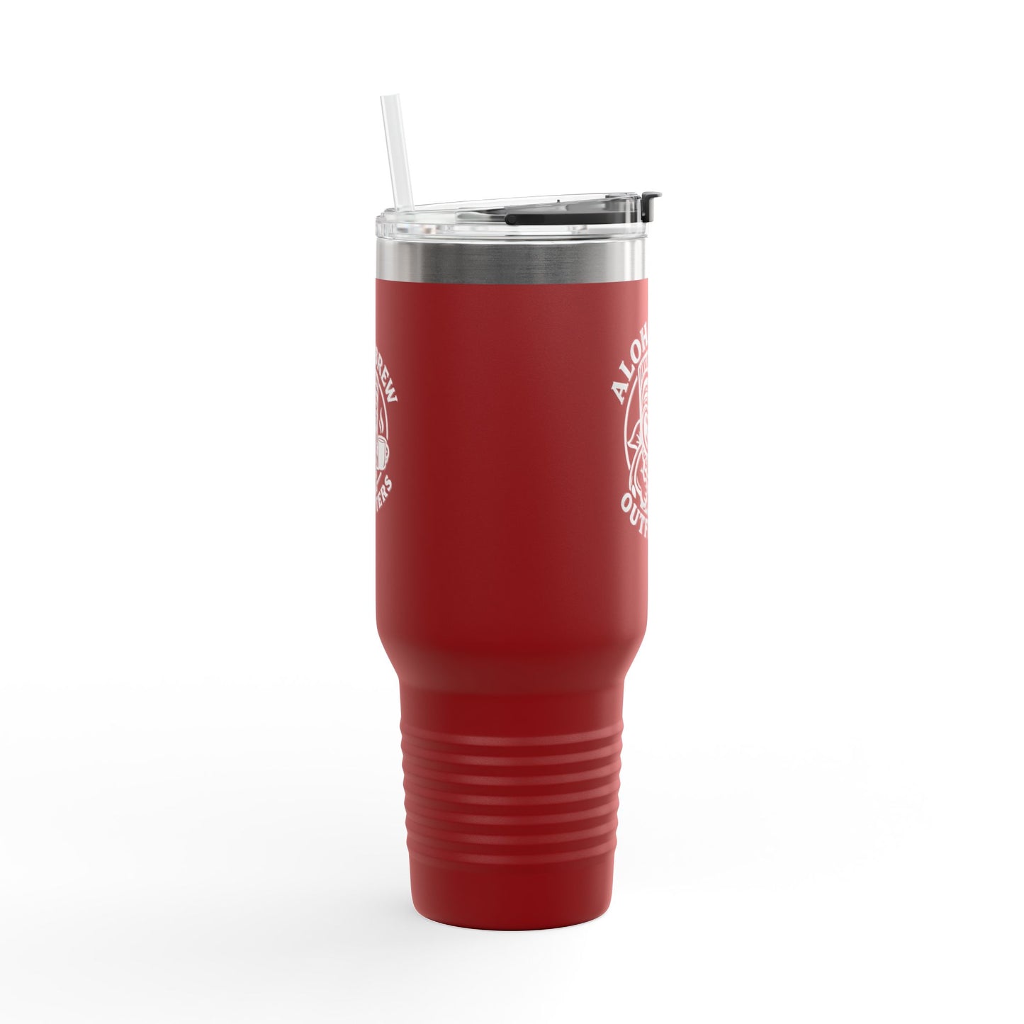 Red tumbler with a silver lid on a white background