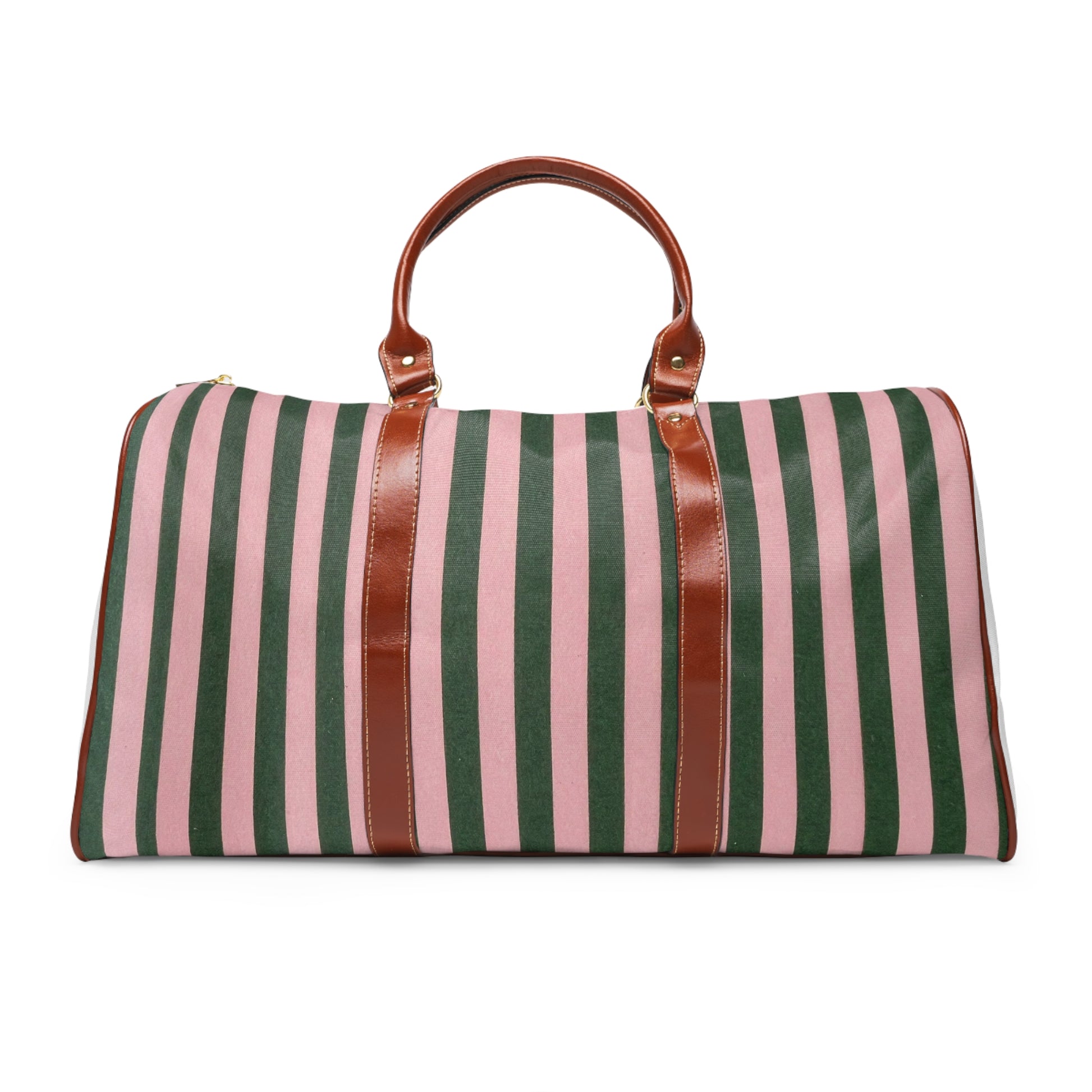 Waterproof striped weekend bag with adjustable shoulder strap