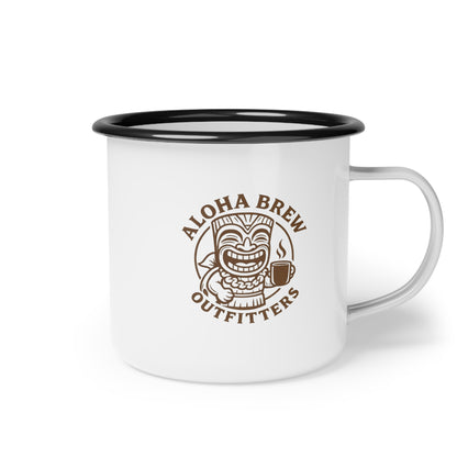 Outdoor enamel mug for camping and travel coffee use
