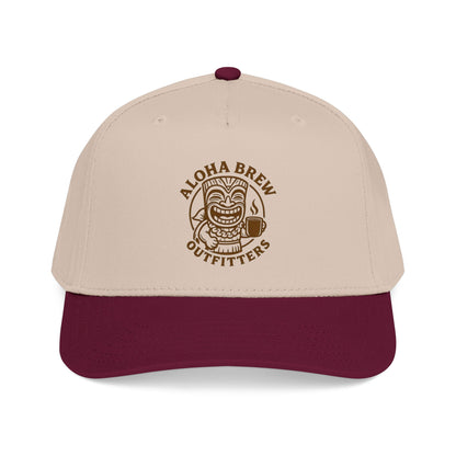 Beige and maroon cap with 'Aloha Brew Outfitters' logo