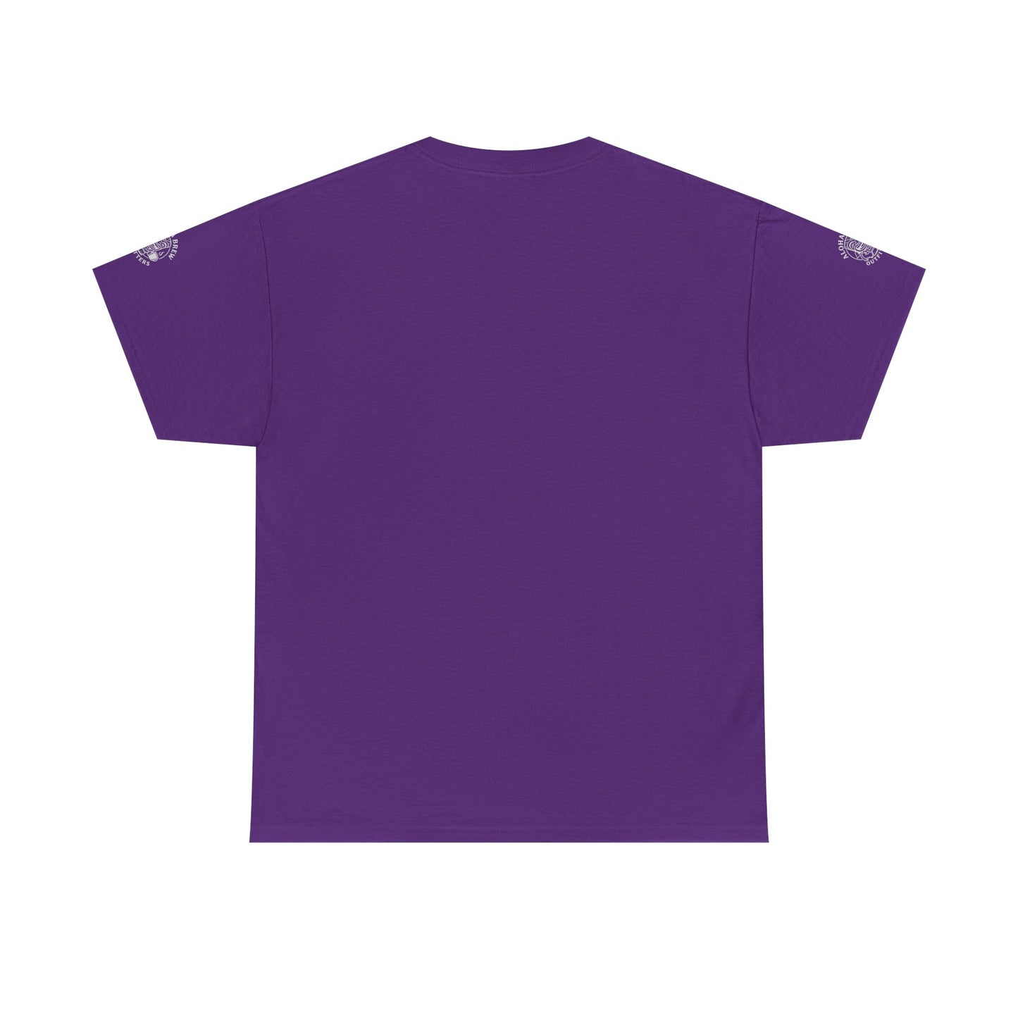 Purple t-shirt with a small white logo on the shoulders