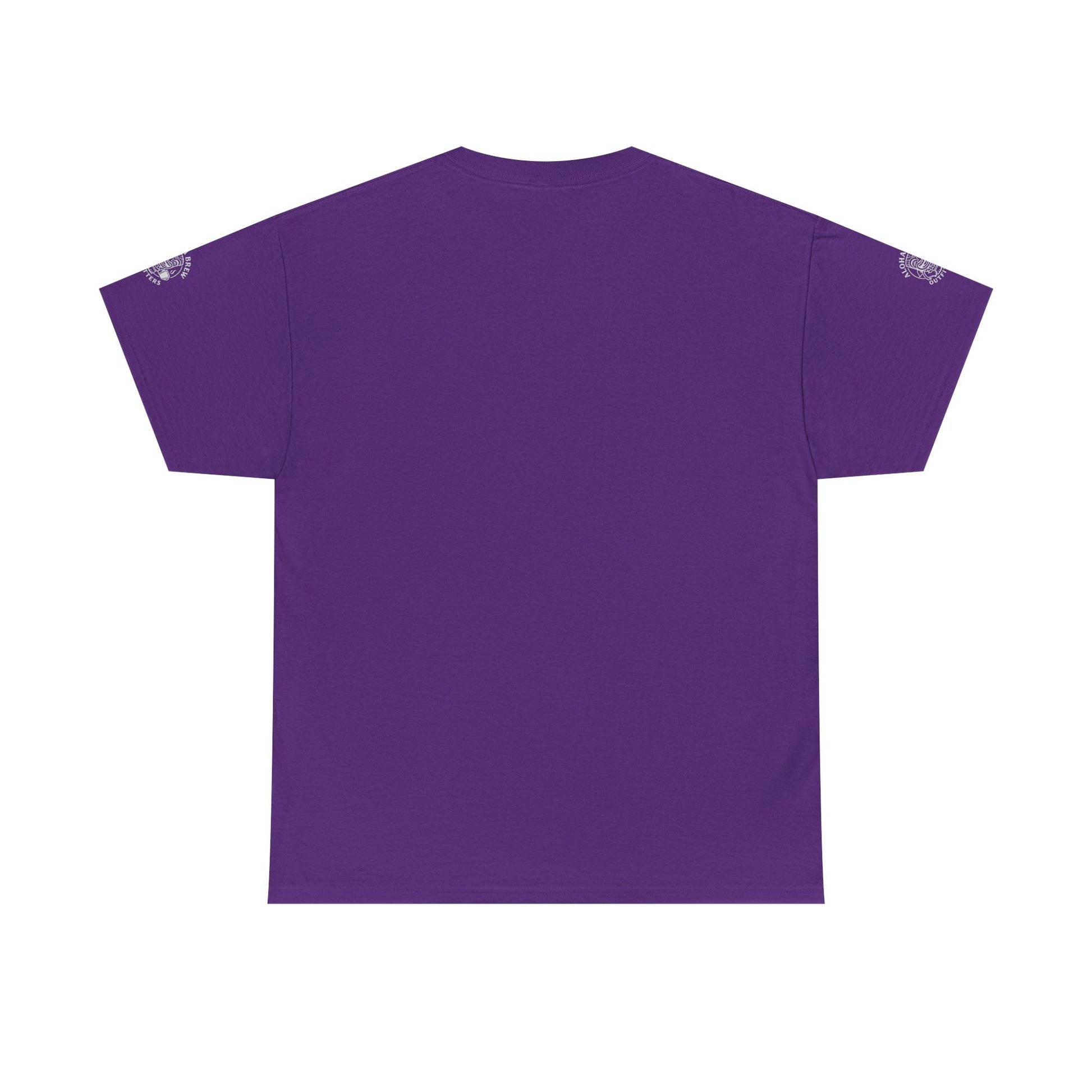 Purple t-shirt with a small white logo on the shoulders