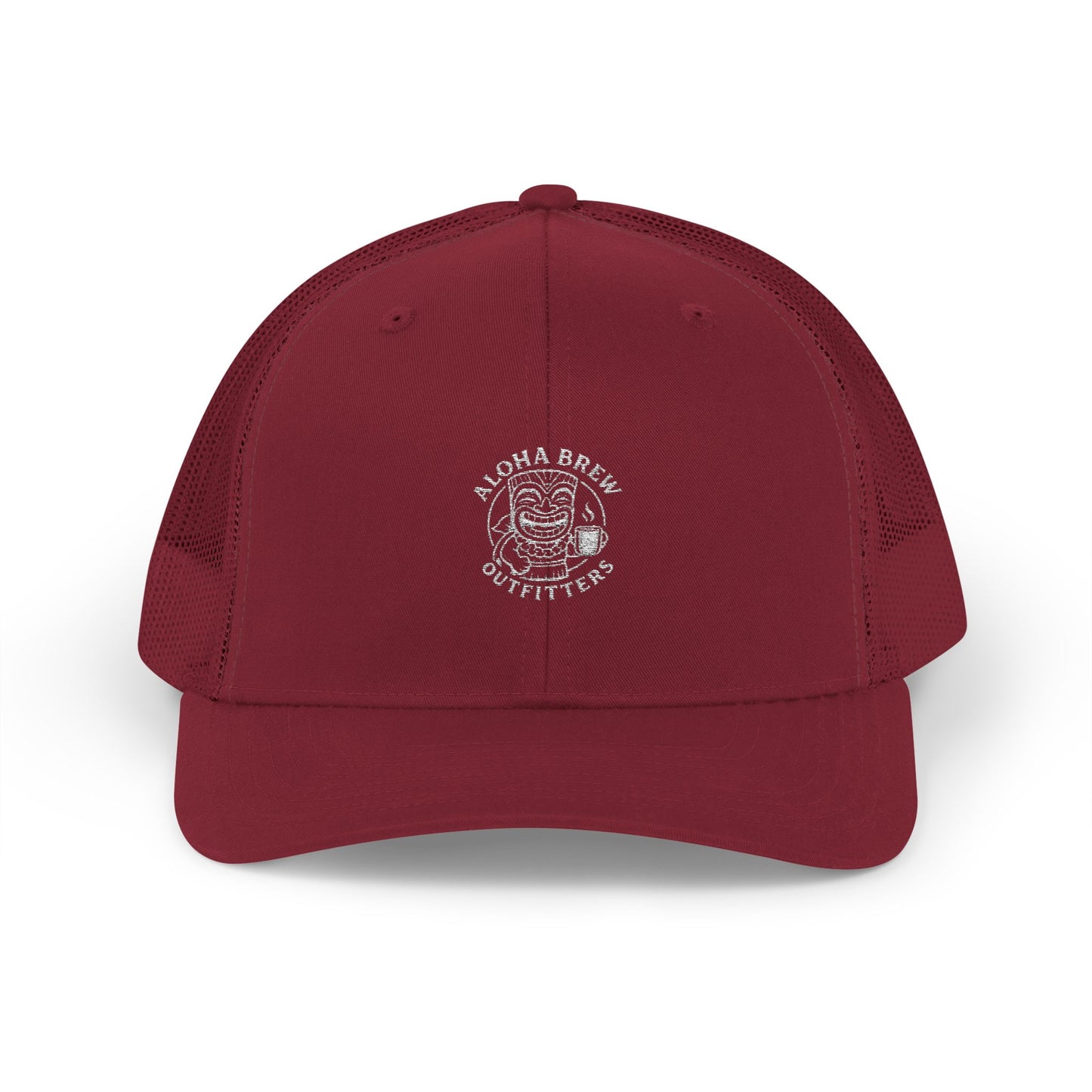 Red cap with a logo on a white background