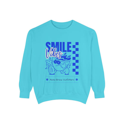 Light blue sweatshirt with 'Smile Vibes' text 