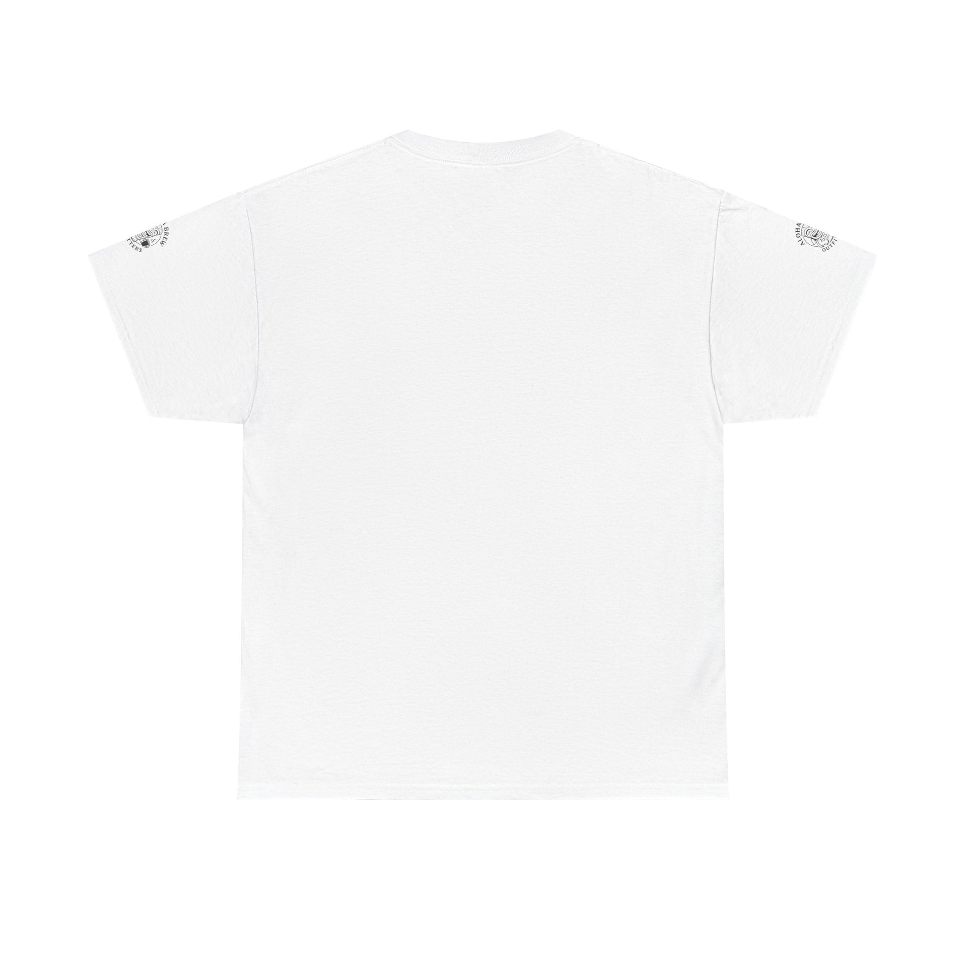 White t-shirt with brand logo on a white background