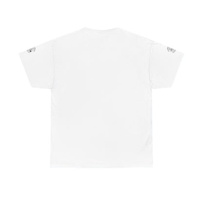 White t-shirt with brand logo on a white background