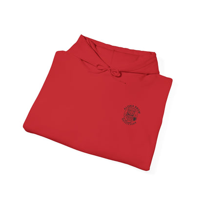 Folded red hoodie with a logo 