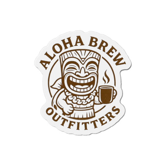 Aloha Brew vinyl sticker on refrigerator surface