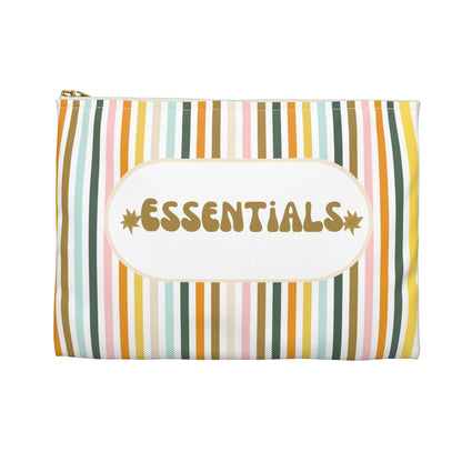 Striped pouch with 'ESSENTIALS' text on a white background
