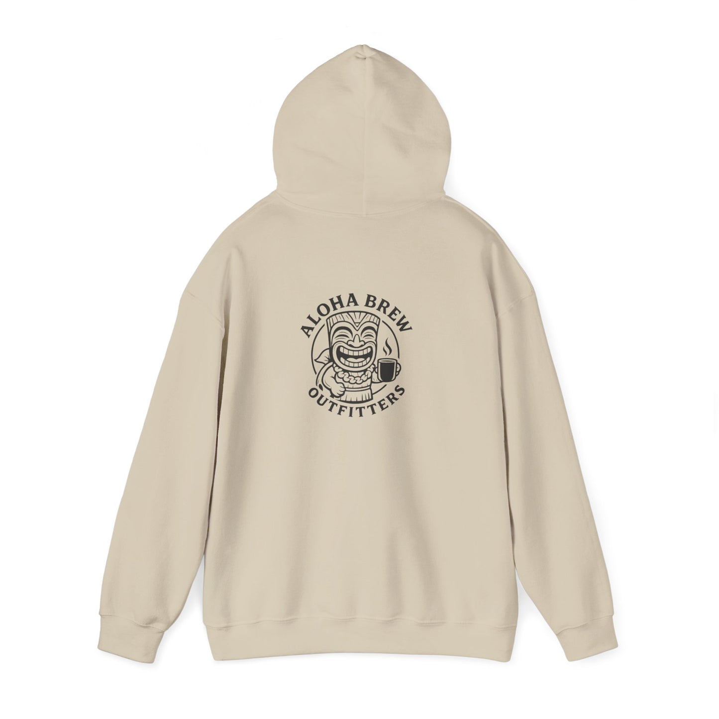 Beige hoodie with a logo on the back on a beige background