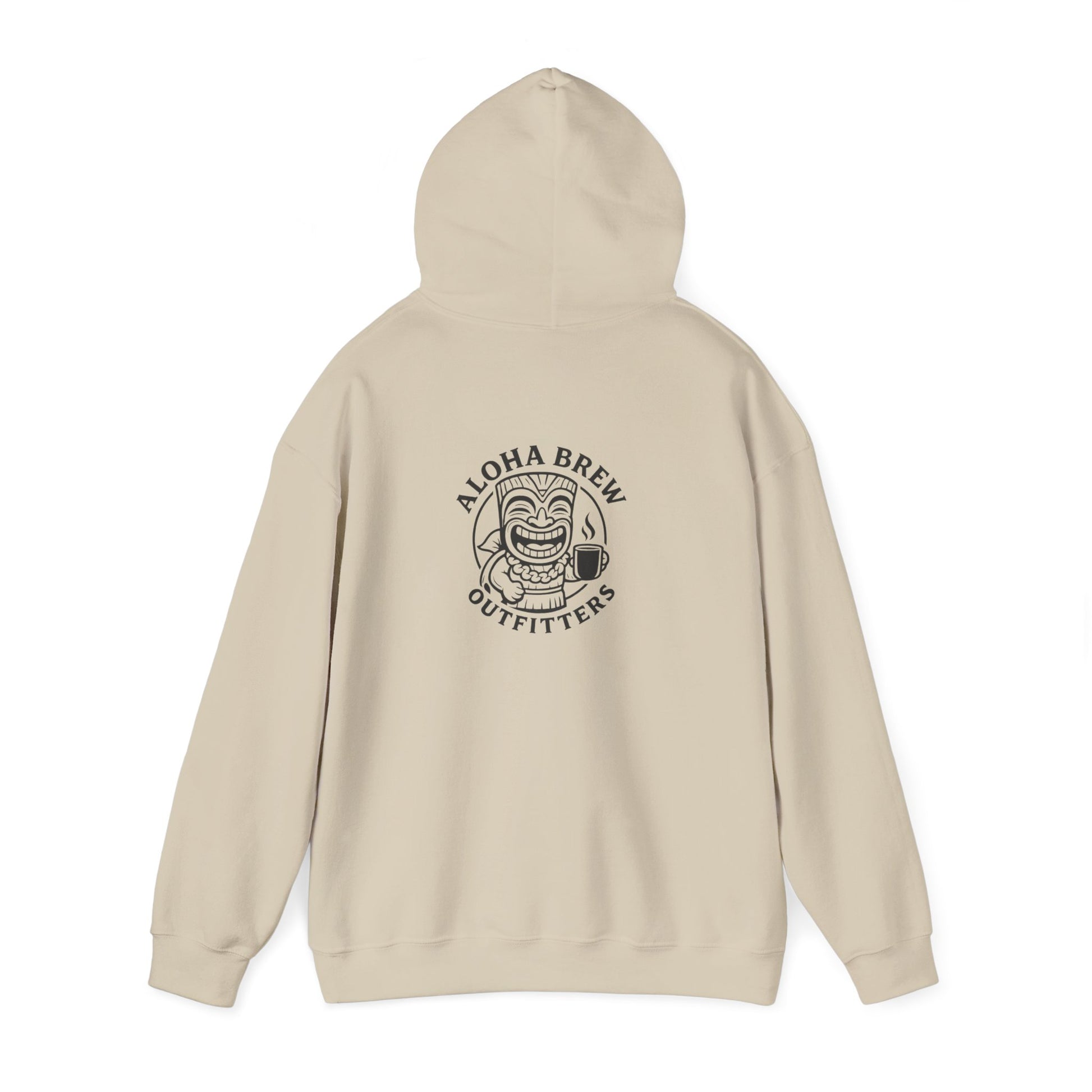 Beige hoodie with a logo on the back on a beige background