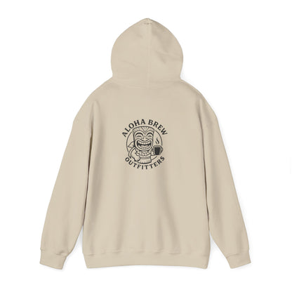 Beige hoodie with a logo on the back on a beige background