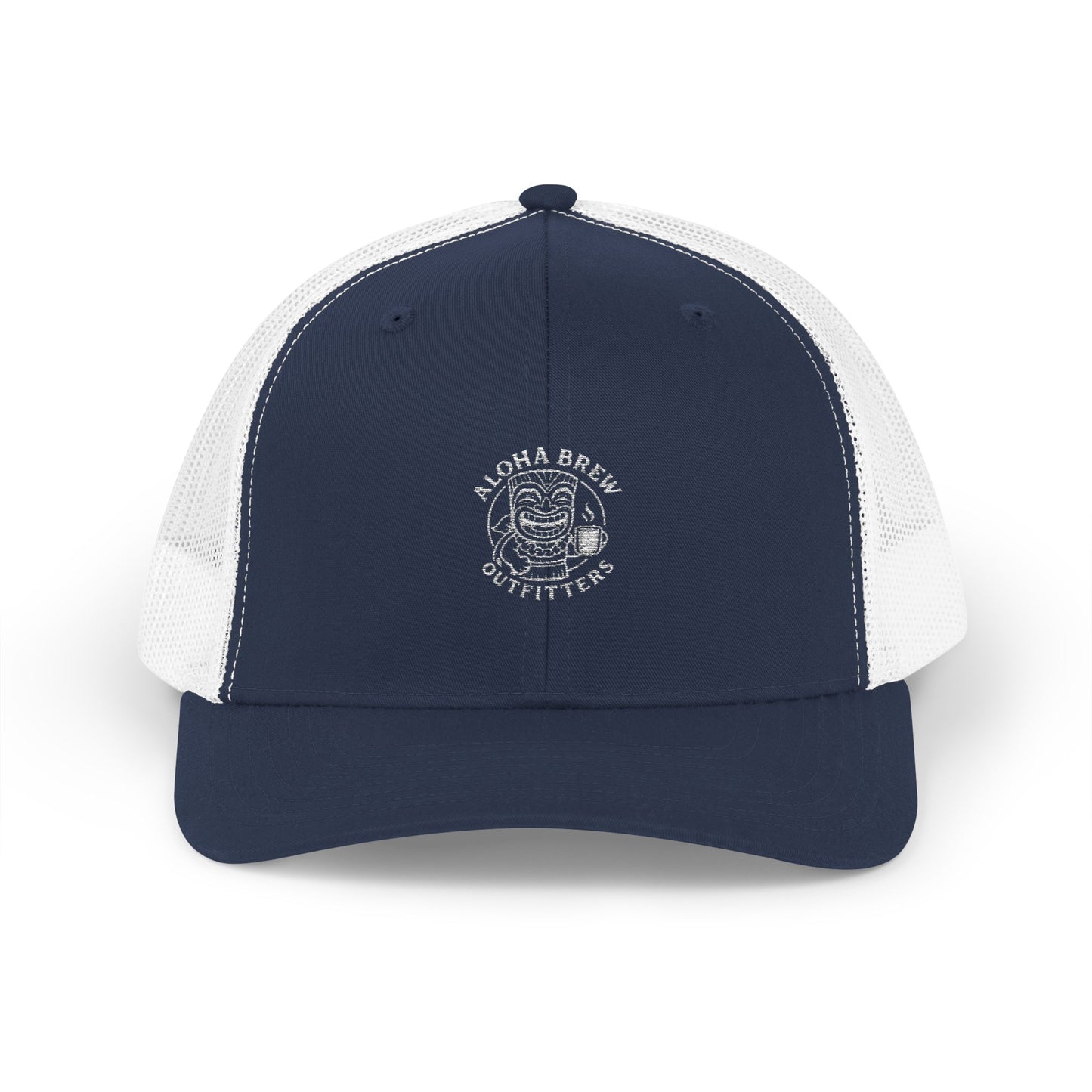 Navy blue breathable mesh cap with a logo 