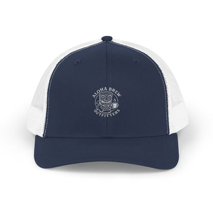 Navy blue breathable mesh cap with a logo 