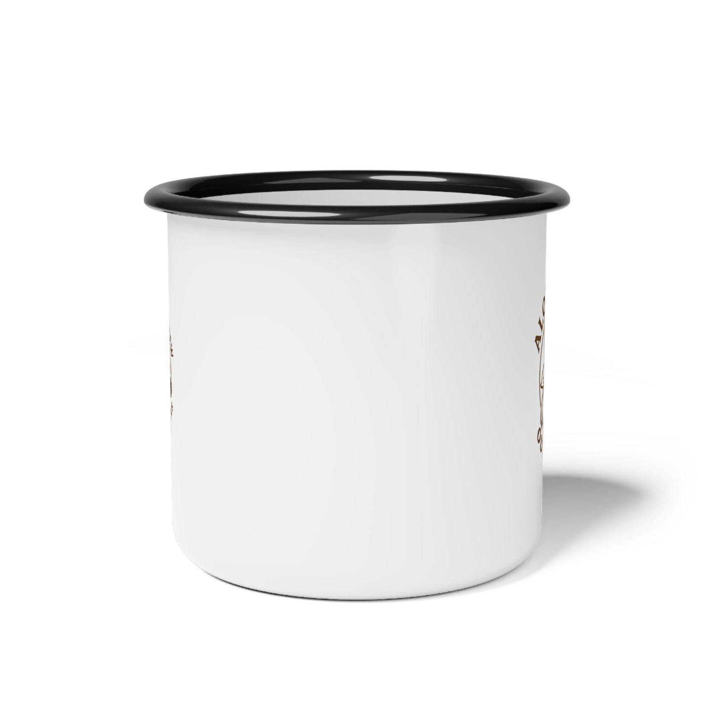 Vintage style coffee mug with black rim lightweight design
