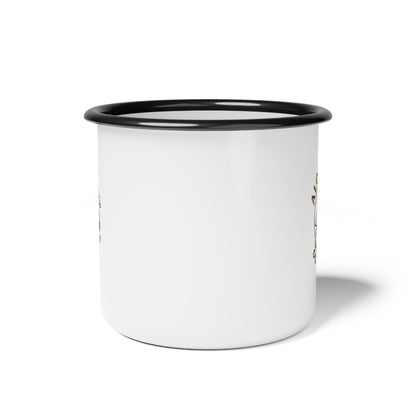 Vintage style coffee mug with black rim lightweight design
