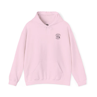 Pink hoodie with a brand logo 