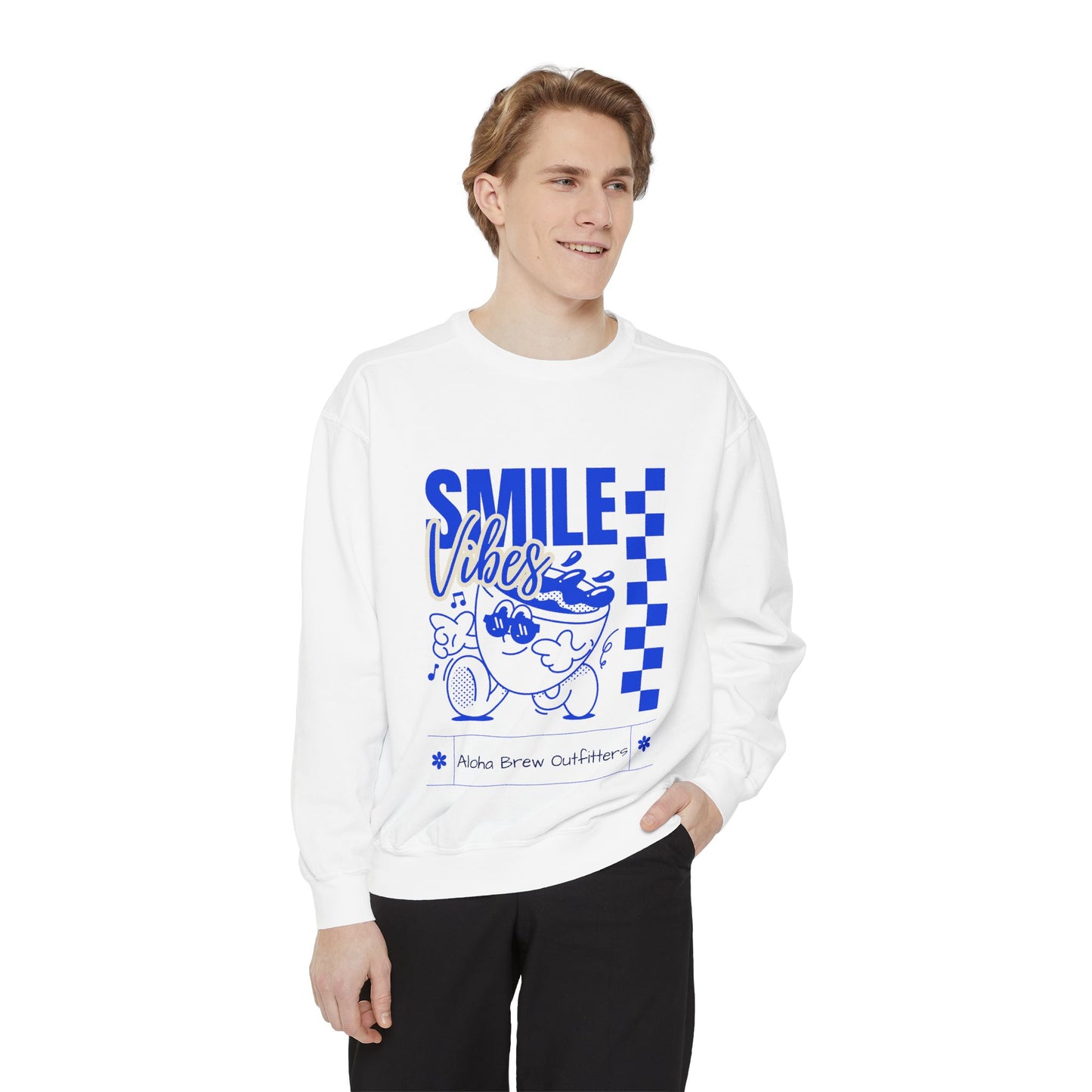 Playful aesthetic sweatshirt with smile vibes design
