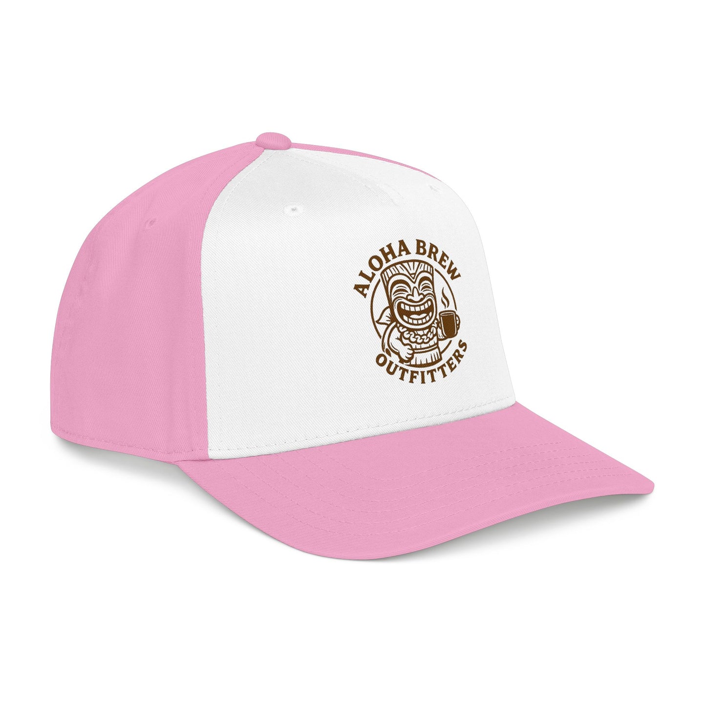 Pink and white cap with 'Aloha Brew Outfitters' logo on a white background