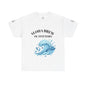 White t-shirt with 'Aloha Brew Outfitters' logo featuring a blue wave on a white background