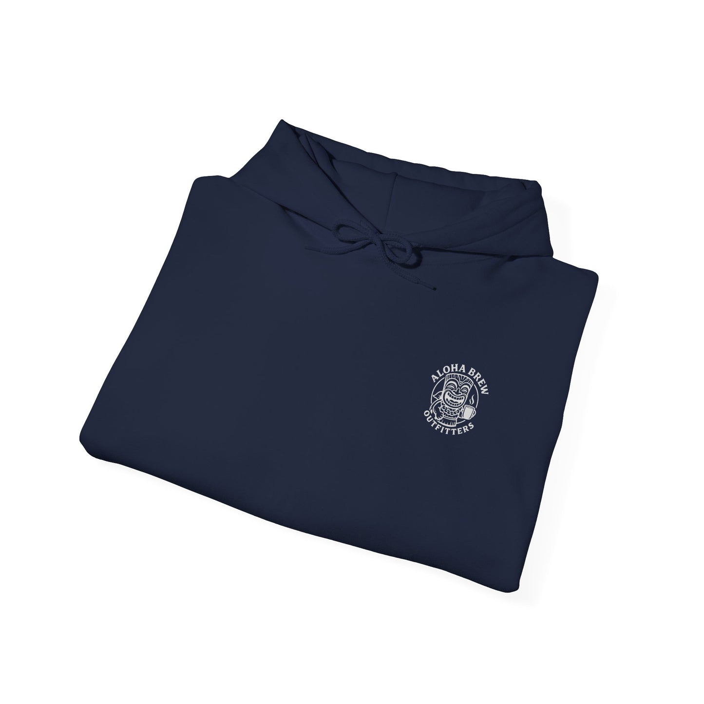 Folded navy shirt with a logo on a white background