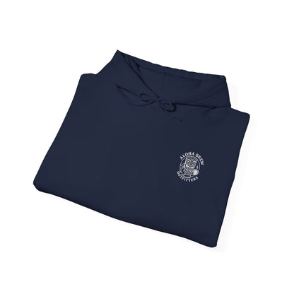 Folded navy shirt with a logo on a white background